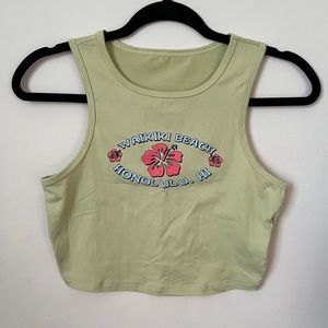 Waikiki Hibiscus Flower Cropped Tank Top